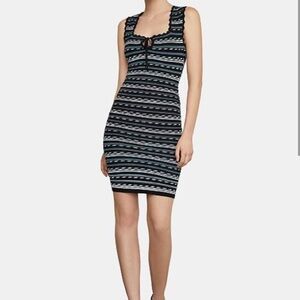 BCBG MaxAzria Black Blue and White Bodycon Midi Dress Size XS